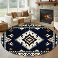 thumbnail image 1 of Round Rugs 5Ft, Navy Blue Boho Round Area Rug Washable Indoor Throw Carpet, Ethnic Art Geometric Southwestern Soft Non Slip Circle Rug for Cabinet Bathroom Home Decor Aesthetic, 1 of 8