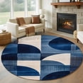 thumbnail image 1 of Round Rugs 5Ft, Navy Blue Geometric Round Area Rug Washable Indoor Throw Carpet, Abstract Art Color Block Soft Non Slip Circle Rug for Cabinet Bathroom Home Decor Aesthetic, 1 of 8