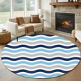 thumbnail image 1 of Round Rugs 5Ft, Navy Blue Grey Round Area Rug Washable Indoor Throw Carpet, Abstract Geometric Ocean Wave Stripe Soft Non Slip Circle Rug for Cabinet Bathroom Home Decor Aesthetic, 1 of 8