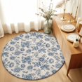 thumbnail image 1 of Round Rugs 5Ft, Navy Blue Rose Round Area Rug Washable Indoor Throw Carpet, Farmhouse Vintage Botanical Floral Burlap Soft Non Slip Circle Rug for Cabinet Bathroom Home Decor Aesthetic, 1 of 8