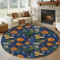 thumbnail image 1 of Round Rugs 5Ft, Orange Blue Spring Floral Round Area Rug Washable Indoor Throw Carpet, Vintage Botanical Summer Flower Soft Non Slip Circle Rug for Cabinet Bathroom Home Decor Aesthetic, 1 of 8