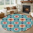 thumbnail image 1 of Round Rugs 5Ft, Orange Teal Blue Round Area Rug Washable Indoor Throw Carpet, Modern Abstract Floral Ethnic Soft Non Slip Circle Rug for Cabinet Bathroom Home Decor Aesthetic, 1 of 8