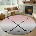 thumbnail image 1 of Round Rugs 5Ft, Pink Gray Ombre Round Area Rug Washable Indoor Throw Carpet, Black Hockey Sticks Minimalist Style Soft Non Slip Circle Rug for Cabinet Bathroom Home Decor Aesthetic, 1 of 8