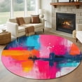 thumbnail image 1 of Round Rugs 5Ft, Pink Orange Teal Round Area Rug Washable Indoor Throw Carpet, Modern Contemporary Oil Painting Soft Non Slip Circle Rug for Cabinet Bathroom Home Decor Aesthetic, 1 of 8