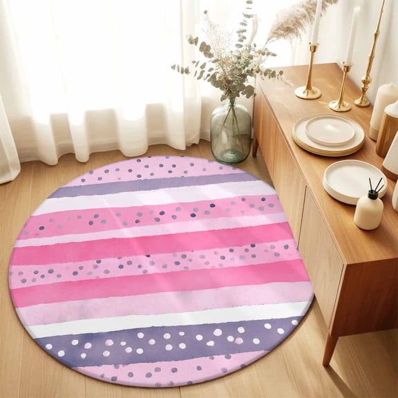 Round Rugs 5Ft, Pink Purple Ombre Round Area Rug Washable Indoor Throw Carpet, Abstract Boho Polka Dots Striped Soft Non Slip Circle Rug for Cabinet Bathroom Home Decor Aesthetic