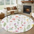 thumbnail image 1 of Round Rugs 5Ft, Pink Spring Floral Round Area Rug Washable Indoor Throw Carpet, Flowers Botanical Elegant Grey Checkered Soft Non Slip Circle Rug for Cabinet Bathroom Home Decor Aesthetic, 1 of 8