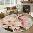 thumbnail image 1 of Round Rugs 5Ft, Pink Spring Floral Round Area Rug Washable Indoor Throw Carpet, Vintage Flowers Retro Botanical Soft Non Slip Circle Rug for Cabinet Bathroom Home Decor Aesthetic, 1 of 8