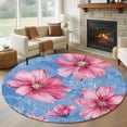 thumbnail image 1 of Round Rugs 5Ft, Pink Spring Floral Round Area Rug Washable Indoor Throw Carpet, Watercolor Elegant Botanical Blue Soft Non Slip Circle Rug for Cabinet Bathroom Home Decor Aesthetic, 1 of 8