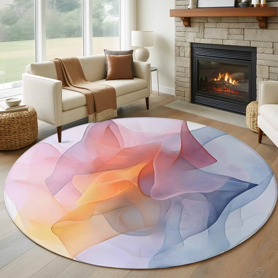 Round Rugs 5Ft, Colorful Abstract Art Round Area Rug Washable Indoor Throw Carpet, Modern Art Wave Soft Non Slip Circle Rug for Cabinet Bathroom Home Decor Aesthetic
