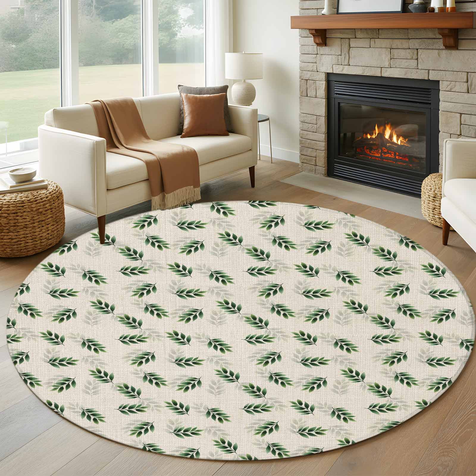 Round Rugs 5Ft, Plant Leaf Round Area Rug Washable Indoor Throw Carpet ...