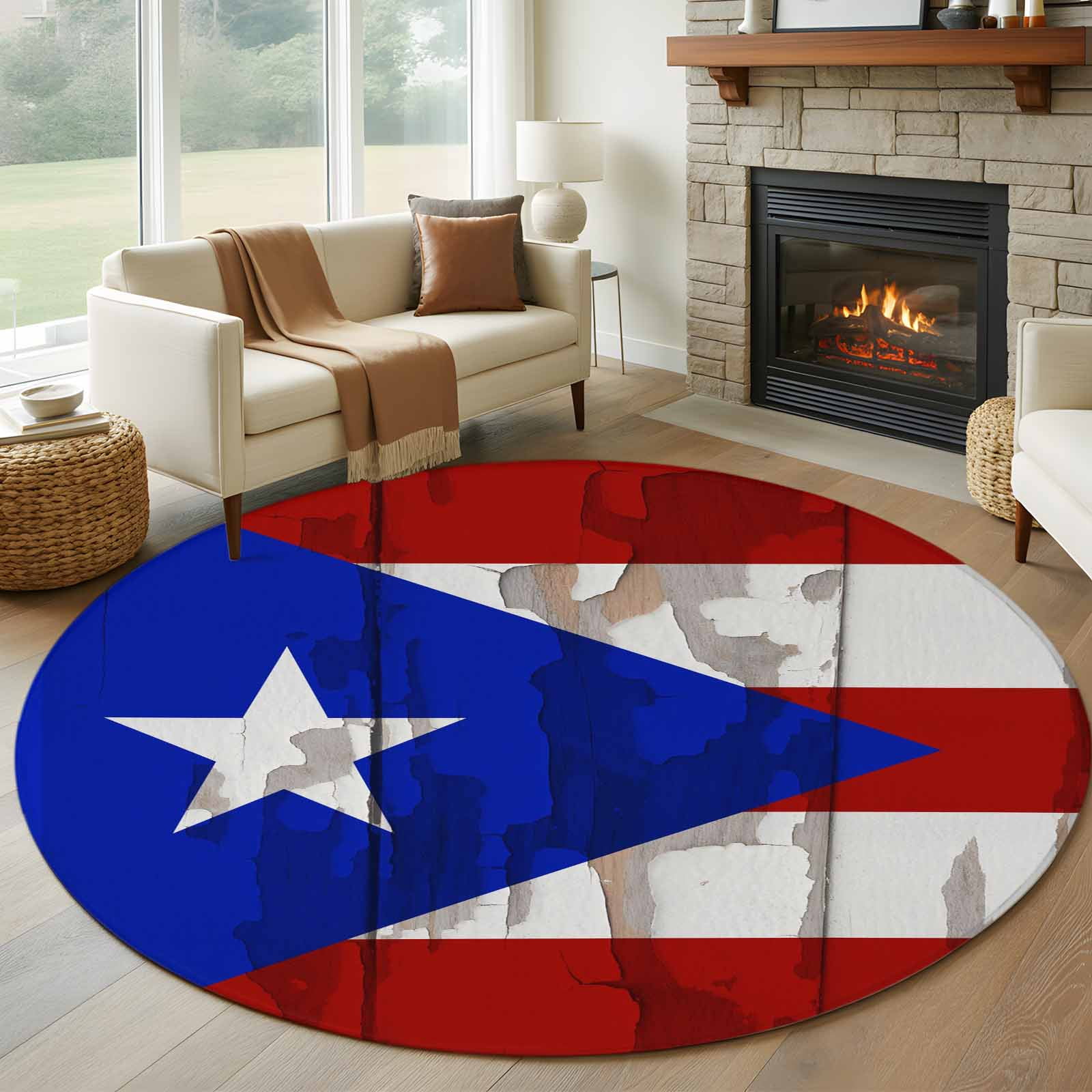 Puerto Rican Rug Designs Round Rugs 5Ft, Puerto Rican Flag Round Area Rug Washable Indoor Throw ...