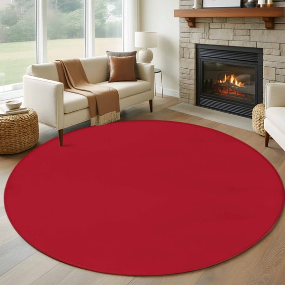 Round Rugs 5Ft, Pure Red Round Area Rug Washable Indoor Throw Carpet, Simple Solid Color Soft Non Slip Circle Rug for Cabinet Bathroom Home Decor Aesthetic