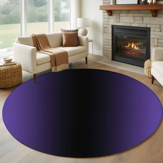 Round Rugs 5Ft, Purple Black Ombre Round Area Rug Washable Indoor Throw Carpet, Gradient Contemporary Abstract Art Soft Non Slip Circle Rug for Cabinet Bathroom Home Decor Aesthetic