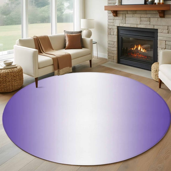 Round Rugs 5Ft, Purple Ombre Round Area Rug Washable Indoor Throw Carpet, Purple White Gradient Modern Abstract Art Soft Non Slip Circle Rug for Cabinet Bathroom Home Decor Aesthetic