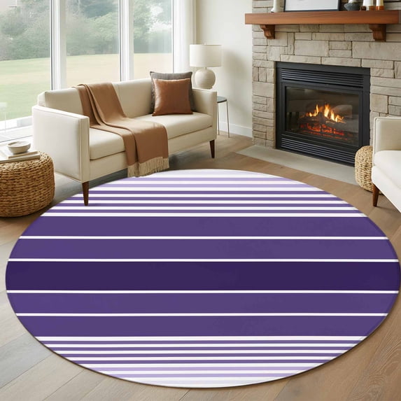 Round Rugs 5Ft, Purple Ombre Stripe Round Area Rug Washable Indoor Throw Carpet, Farmhouse Striped Gradient Soft Non Slip Circle Rug for Cabinet Bathroom Home Decor Aesthetic