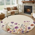 thumbnail image 1 of Round Rugs 5Ft, Purple Red Spring Floral Round Area Rug Washable Indoor Throw Carpet, Watercolor Botanical Summer Flowers Soft Non Slip Circle Rug for Cabinet Bathroom Home Decor Aesthetic, 1 of 8