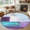 thumbnail image 1 of Round Rugs 5Ft, Purple Turquoise Round Area Rug Washable Indoor Throw Carpet, Modern Geometric Oil Painting Abstract Soft Non Slip Circle Rug for Cabinet Bathroom Home Decor Aesthetic, 1 of 8