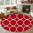 thumbnail image 1 of Round Rugs 5Ft, Red Abstract Round Area Rug Washable Indoor Throw Carpet, Modern White Geometric Twisted Art Soft Non Slip Circle Rug for Cabinet Bathroom Home Decor Aesthetic, 1 of 8