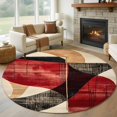 thumbnail image 1 of Round Rugs 5Ft, Red Black Abstract Round Area Rug Washable Indoor Throw Carpet, Vintage Artwork Beige Soft Non Slip Circle Rug for Cabinet Bathroom Home Decor Aesthetic, 1 of 8