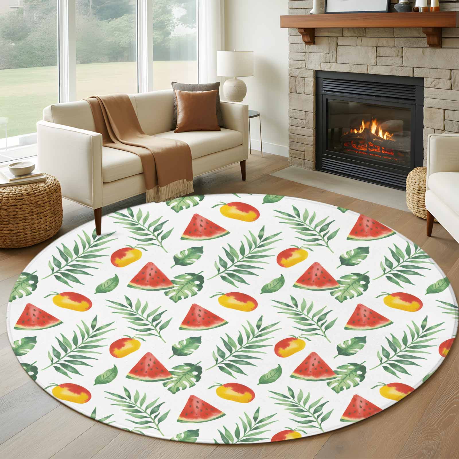 Top Mango Open Rug Round Rugs 5Ft, Red Watermelon Round Area Rug Washable Indoor Throw ...
