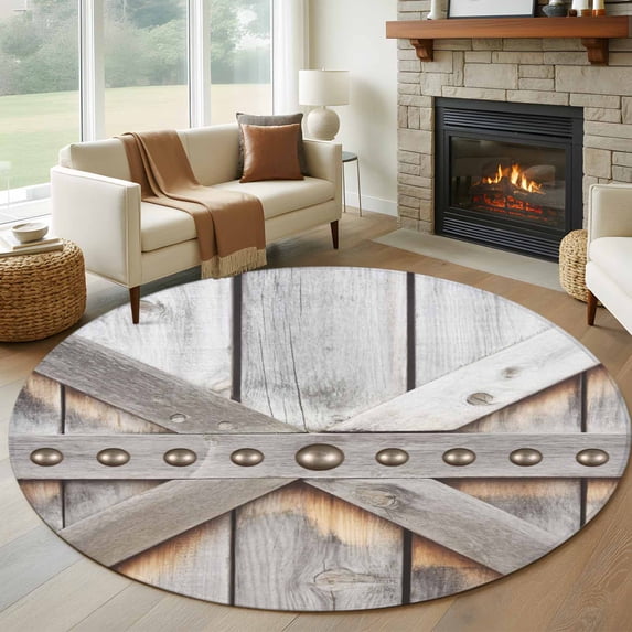 Round Rugs 5Ft, Retro Farms Round Area Rug Washable Indoor Throw Carpet, Farmhouses Vintage Cabin Barn Wood Plank Soft Non Slip Circle Rug for Cabinet Bathroom Home Decor Aesthetic