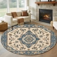 thumbnail image 1 of Round Rugs 5Ft, Southwestern Boho Blue Round Area Rug Washable Indoor Throw Carpet, Ethnic Geometric Rustic Soft Non Slip Circle Rug for Cabinet Bathroom Home Decor Aesthetic, 1 of 8