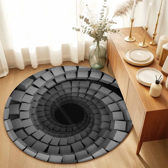 Round Rugs 5Ft, Spiral Grey Round Area Rug Washable Indoor Throw Carpet, Block Vortex Optical Illusion Modern Soft Non Slip Circle Rug for Cabinet Bathroom Home Decor Aesthetic