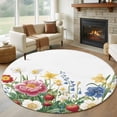 thumbnail image 1 of Round Rugs 5Ft, Spring Flower Botanical Round Area Rug Washable Indoor Throw Carpet, Watercolor Floral Summer Soft Non Slip Circle Rug for Cabinet Bathroom Home Decor Aesthetic, 1 of 8