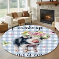 thumbnail image 1 of Round Rugs 5Ft, Spring Pig Round Area Rug Washable Indoor Throw Carpet, Butterfly Botanical Floral Blue Plaid Soft Non Slip Circle Rug for Cabinet Bathroom Home Decor Aesthetic, 1 of 8