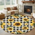 thumbnail image 1 of Round Rugs 5Ft, Summer Sunflowers Round Area Rug Washable Indoor Throw Carpet, Pastoral Black Plaid Farmhouse Soft Non Slip Circle Rug for Cabinet Bathroom Home Decor Aesthetic, 1 of 8