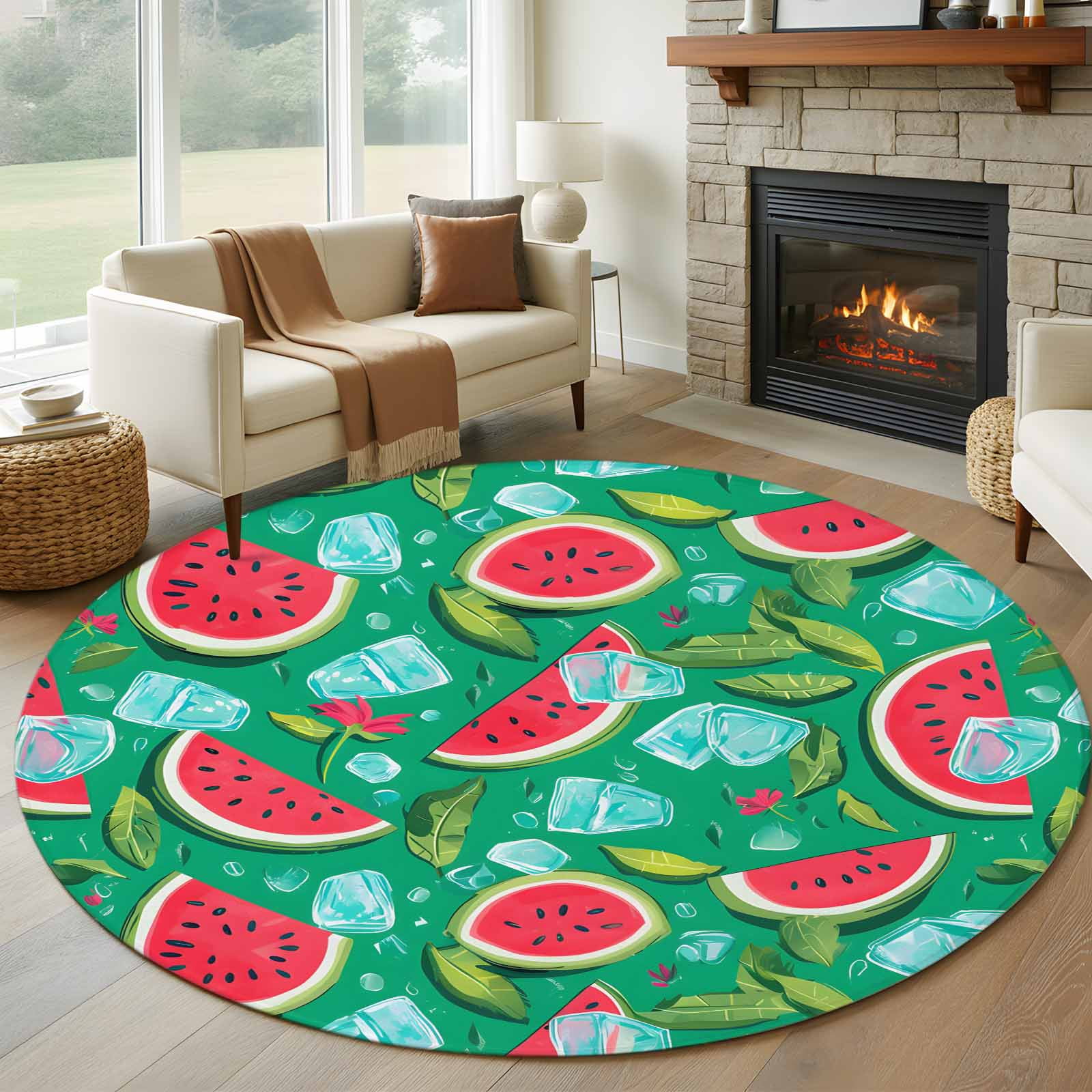 Round Rugs 5Ft, Summer Watermelon Round Area Rug Washable Indoor Throw ...