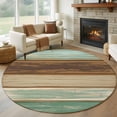thumbnail image 1 of Round Rugs 5Ft, Teal Brown Round Area Rug Washable Indoor Throw Carpet, Farmhouse Rustic Wooden Plank Board Soft Non Slip Circle Rug for Cabinet Bathroom Home Decor Aesthetic, 1 of 8