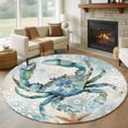 thumbnail image 1 of Round Rugs 5Ft, Teal Crab Coastal Round Area Rug Washable Indoor Throw Carpet, Nautical Summer Beach Starfish Ocean Soft Non Slip Circle Rug for Cabinet Bathroom Home Decor Aesthetic, 1 of 8