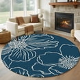 thumbnail image 1 of Round Rugs 5Ft, Teal Flowers Round Area Rug Washable Indoor Throw Carpet, Spring Floral Botanical Modern Art Soft Non Slip Circle Rug for Cabinet Bathroom Home Decor Aesthetic, 1 of 8