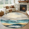 thumbnail image 1 of Round Rugs 5Ft, Teal Gold Coastal Wave Round Area Rug Washable Indoor Throw Carpet, Abstract Oil Painting Ocean Soft Non Slip Circle Rug for Cabinet Bathroom Home Decor Aesthetic, 1 of 8