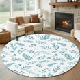 thumbnail image 1 of Round Rugs 5Ft, Teal Leaves Round Area Rug Washable Indoor Throw Carpet, Summer Plants Flowers Vintage Pastoral Soft Non Slip Circle Rug for Cabinet Bathroom Home Decor Aesthetic, 1 of 8