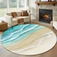 thumbnail image 1 of Round Rugs 5Ft, Turquoise Beach Coastal Round Area Rug Washable Indoor Throw Carpet, Summer Ocean Nautical Seaside Soft Non Slip Circle Rug for Cabinet Bathroom Home Decor Aesthetic, 1 of 8