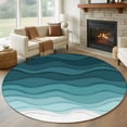 thumbnail image 1 of Round Rugs 5Ft, Turquoise Stripes Round Area Rug Washable Indoor Throw Carpet, Farmhouse Gradient Sea Waves Beach Soft Non Slip Circle Rug for Cabinet Bathroom Home Decor Aesthetic, 1 of 8