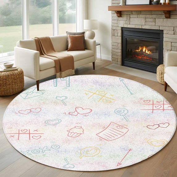 Round Rugs 5Ft, Valentines Round Area Rug Washable Indoor Throw Carpet, Cartoon Love Heart Colorful Ombre Soft Non Slip Circle Rug for Cabinet Bathroom Home Decor Aesthetic