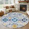 thumbnail image 1 of Round Rugs 5Ft, Vintage Ethnic Round Area Rug Washable Indoor Throw Carpet, Morocco Boho Farmhouse Abstract Texture Soft Non Slip Circle Rug for Cabinet Bathroom Home Decor Aesthetic, 1 of 8