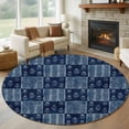 thumbnail image 1 of Round Rugs 5Ft, Vintage Floral Round Area Rug Washable Indoor Throw Carpet, Abstract Flowers Patchwork Country Navy Blue Soft Non Slip Circle Rug for Cabinet Bathroom Home Decor Aesthetic, 1 of 8