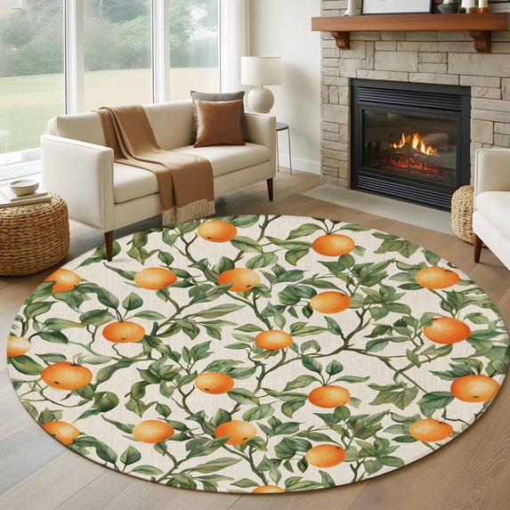 Round Rugs 5Ft, Vintage Orange Green Leaves Round Area Rug Washable ...