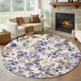 thumbnail image 1 of Round Rugs 5Ft, Vintage Purple Flower Round Area Rug Washable Indoor Throw Carpet, Farmhouse Botanical Floral Retro Soft Non Slip Circle Rug for Cabinet Bathroom Home Decor Aesthetic, 1 of 8