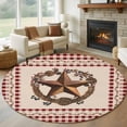 thumbnail image 1 of Round Rugs 5Ft, Western Texas Star Vintage Round Area Rug Washable Indoor Throw Carpet, Rustic Wreath Red Beige Plaid Soft Non Slip Circle Rug for Cabinet Bathroom Home Decor Aesthetic, 1 of 8