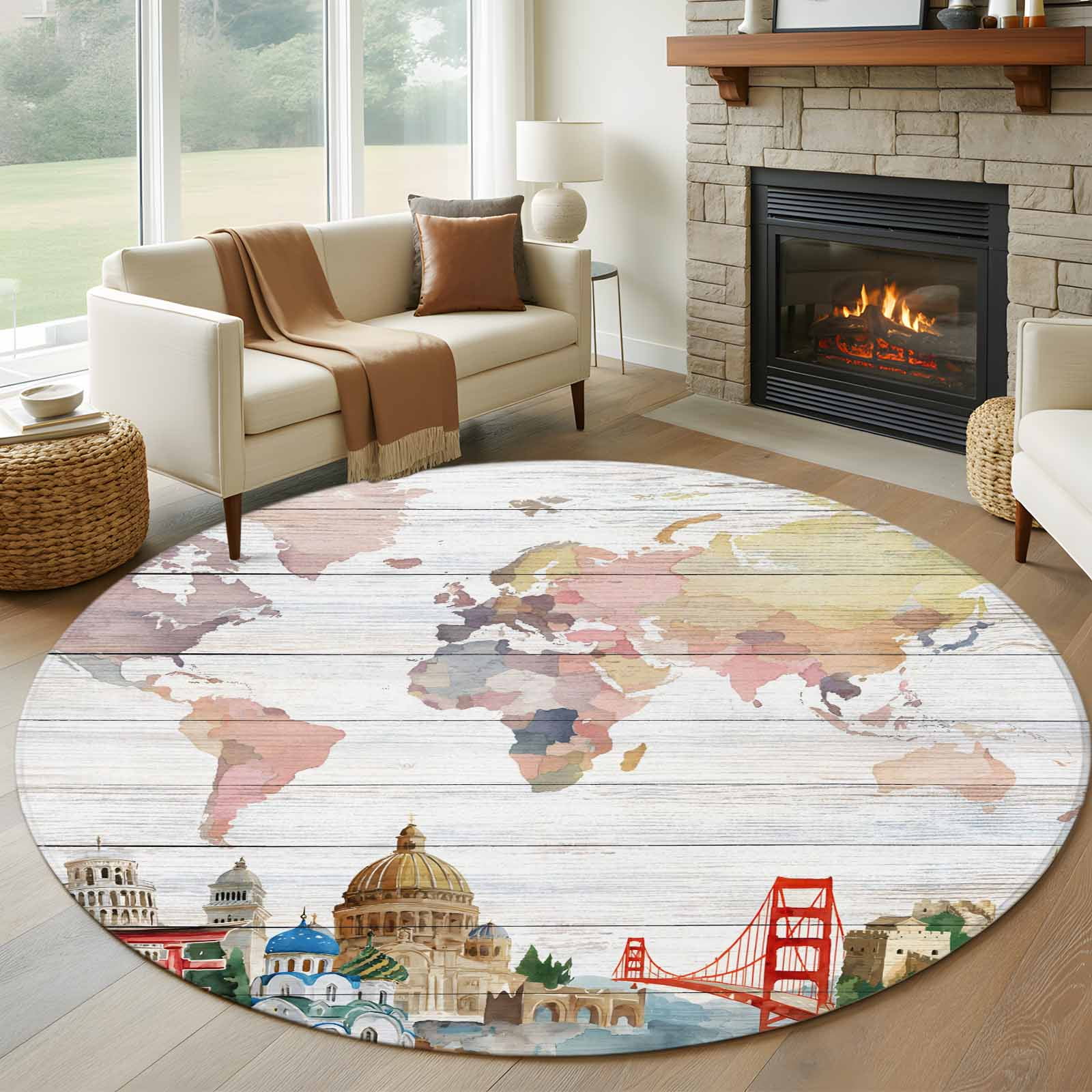 Round Rugs 5Ft, World Map Round Area Rug Washable Indoor Throw Carpet ...