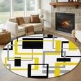 thumbnail image 1 of Round Rugs 5Ft, Yellow Black Geometric Round Area Rug Washable Indoor Throw Carpet, Modern Simple Abstract Art Soft Non Slip Circle Rug for Cabinet Bathroom Home Decor Aesthetic, 1 of 8