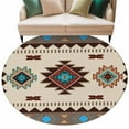 thumbnail image 1 of Round Rugs 6 Ft, Boho Southwest Non Slip Area Rugs for Kitchen Bedroom Entryway, Farmhouse Aztec Tribe Brown Blue Plaid Washable Carpet Runner Rug Floor Mats for Bedroom Home Decor, 1 of 9