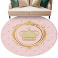 thumbnail image 1 of Round Rugs 6 Ft, Golden Crown Non Slip Area Rugs for Kitchen Bedroom Entryway, Pink Cartoon Funny Geometric Plaid Art Washable Carpet Runner Rug Floor Mats for Bedroom Home Decor, 1 of 9