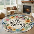 thumbnail image 1 of Round Rugs 6 Ft, Hello Spring Non Slip Area Rugs for Kitchen Bedroom Entryway, Farmhouse Floral Eucalyptus Wood Plaid Burlap Washable Carpet Runner Rug Floor Mats for Bedroom Home Decor, 1 of 8