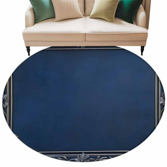 Round Rugs 6 Ft, Navy Blue Geometric Non Slip Area Rugs for Kitchen Bedroom Entryway, Farmhouse Geo Retro Art Watercolor Washable Carpet Runner Rug Floor Mats for Bedroom Home Decor